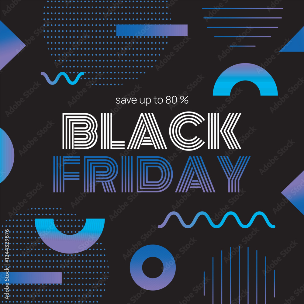 Fototapete black banner with black friday promotion with a gradient of geometric shapes. memphis style gradient