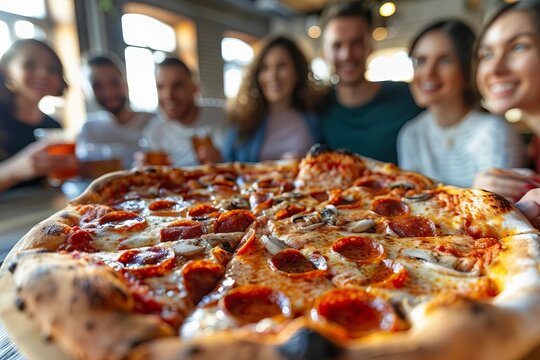 Close-Up Photo of Diverse Business Team Celebrating Achievement with Pizza Party in the Office