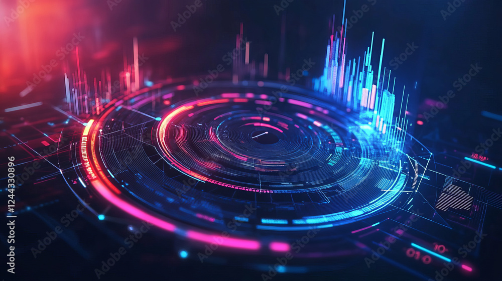 Poster business data analytics, donut chart line icon. business research performance analytics outline icon