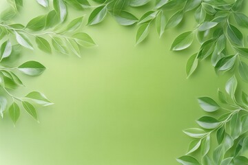 Obraz premium Green Leaf Frame Background - Lush green leaves create a vibrant frame on a light green background, perfect for nature-themed designs.