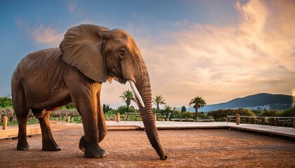 Majestic Elephant Roaming Free Amongst Lush Greenery in a Serene Sunrise, Izmirs Wildlife Park, Turkey, Showcasing the Power and Grace of Nature.