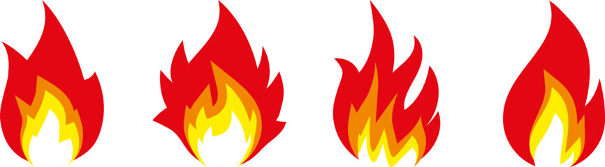 The set is an isolated vector illustration with a colorful icon of the element of fire. Flame illustration is a burning fire icon in a flat style. Background with fire.