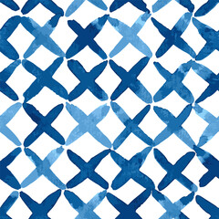Blue ink crosses background. Seamless vector pattern