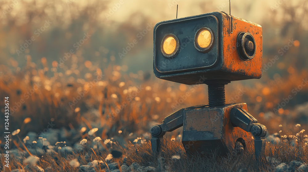 Poster robots cartoon characters and android bots, vector. future ai robot cyborg and droid machines, digit