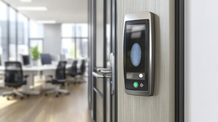 Modern Fingerprint Scanner on Wall in Contemporary Office Setting