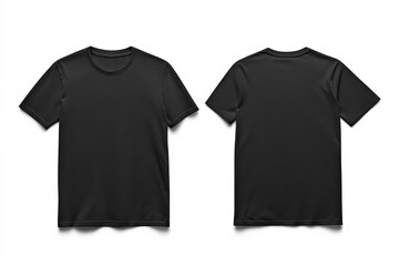 Front and back view of black t-shirts on white background suitable for design mockup and printing