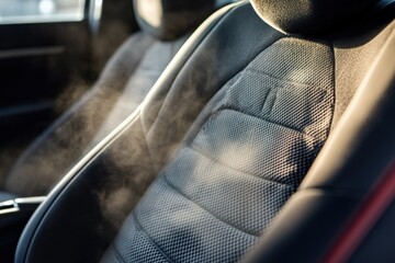 Car interior cleaning with a vacuum for a spotless finish in high definition. Generative AI