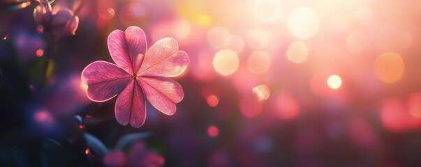 Fototapeta premium A pink flower with vibrant bokeh lights in background.