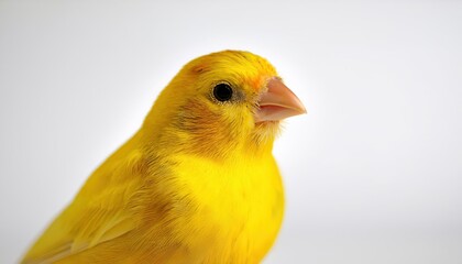 Lonesome Yellow Canary Perched Against a Pristine White Backdrop A Studio Portrait of Vibrancy and Solitude