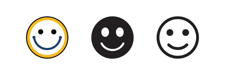 Minimalist Smiley Face Icon Set Black and Color Variations