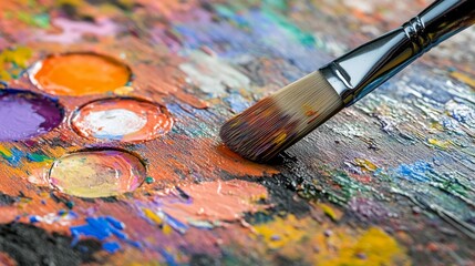 Fototapeta premium Artistic Palette with Brush and Vibrant Colors for Creative Projects