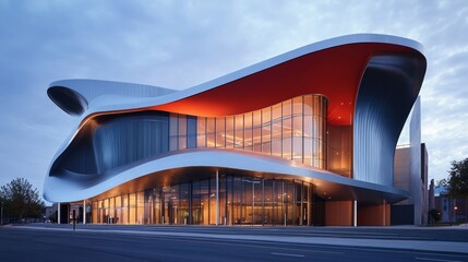 Fototapeta premium Modern Architectural Design of Curved Building with Glass Facade
