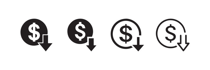 Cost Reduction Icon Dollar Sign with Downward Arrow Financial Savings Symbol