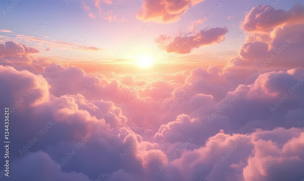 Poster dramatic clouds illuminated by the soft glow of the sun, creating a surreal sky scene with contrasti