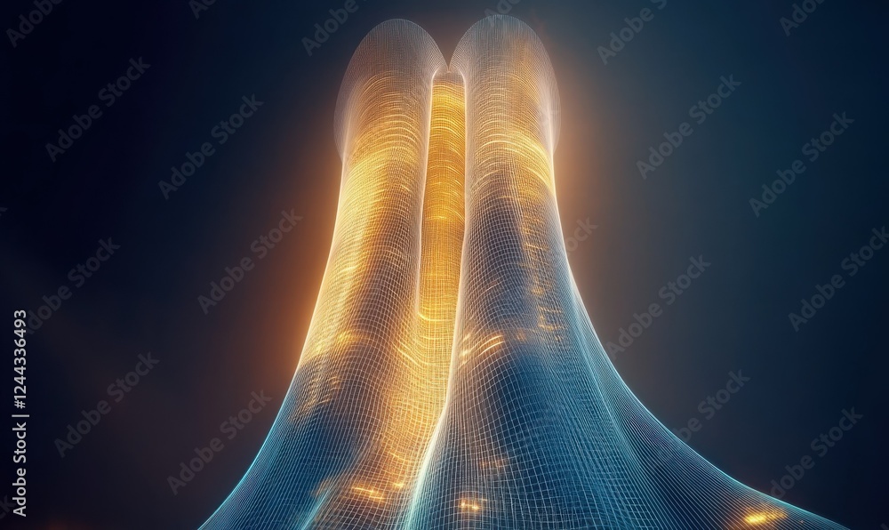 Aufkleber detailed wireframe architectural design of a futuristic skyscraper, illuminated by soft gradients of