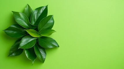 Fototapeta premium Lush Green Leaves on Vibrant Background - Fresh, vibrant green leaves symbolize nature, growth, spring, renewal, and life. A perfect image for eco-friendly themes.