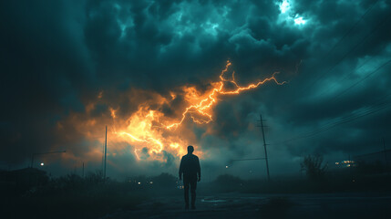 Dramatic Lightning Storm Illuminating Dark Sky with Powerful Electric Discharge and Stormy Atmosphere