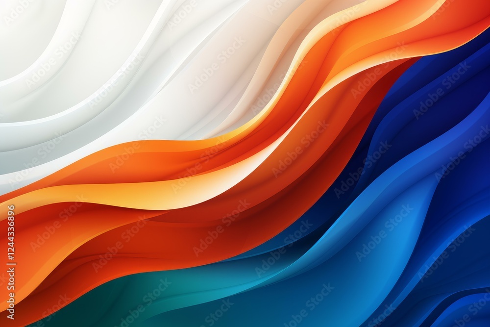 Poster abstract colorful wavy background flowing smoothly in blue, orange and white, creating a vibrant and