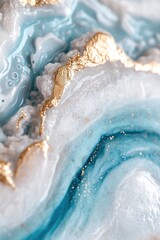 Obraz premium Vibrant blues and turquoises swirl together in a captivating design, enhanced with shimmering gold highlights, embodying seaside inspirations for modern decor