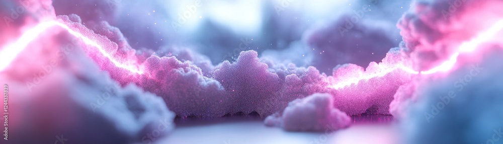 Poster dynamic fluid waves in electric blue and ultraviolet hues flow together, forming a cosmic environmen