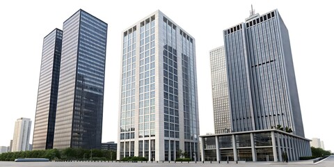 Obraz premium Set of tall modern office building isolated on transparent background or white background.