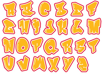 Alphabet - Single letters - graffiti style vector kit - gold and red color, street art - graffiti lettering typography - art illustration - multicolor - writen	

