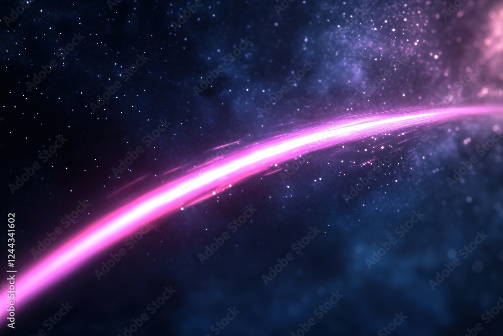 Poster minimalist meteor trails streak across a vast deep-space backdrop, creating glowing light trails tha