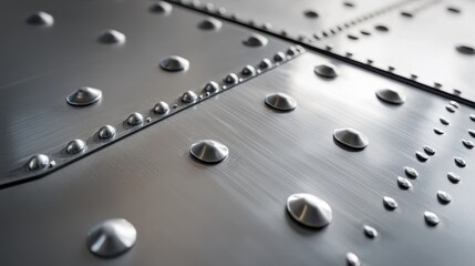 Close-up of Metal Panel with Rivets: Industrial Texture and Design