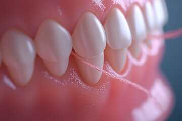 Gum irritation exposed through dental floss in high definition creative art. Generative AI