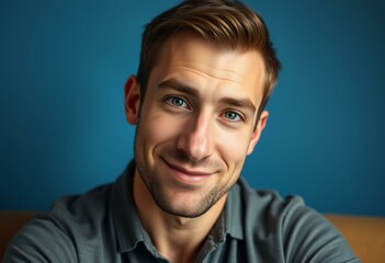 Obraz premium Male portrait with large nose and soft blue background