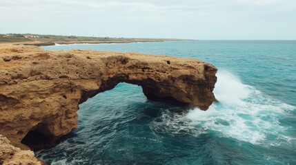 Obraz premium Coastal Arch Under Dramatic Ocean Waves: A Stunning Seascape