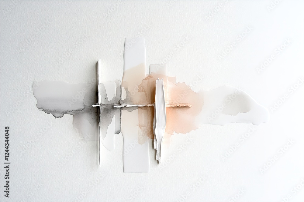 Poster this piece features simple watercolor compositions with abstract shapes in gentle earth tones. soft 