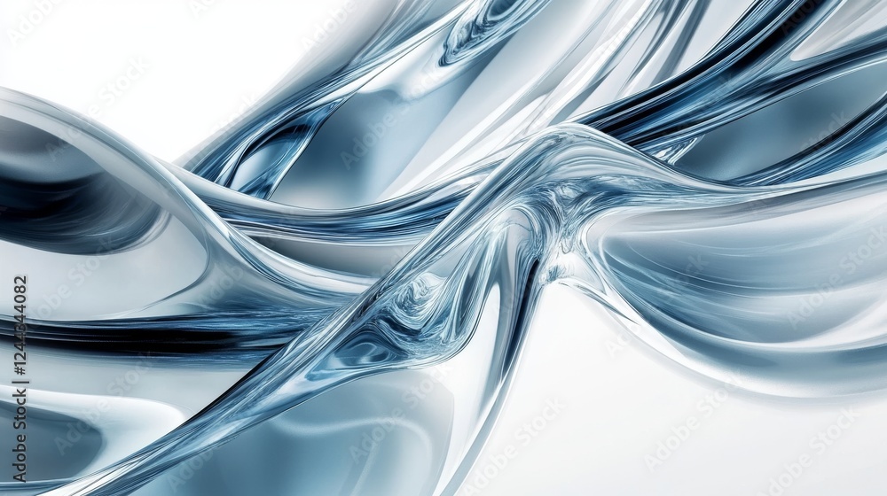 Poster flowing glass texture with liquid-like transparency and smooth curves, perfect for modern and futuri