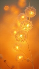 Glowing decorative lights resembling frosty flowers against warm background for artistic lighting design
