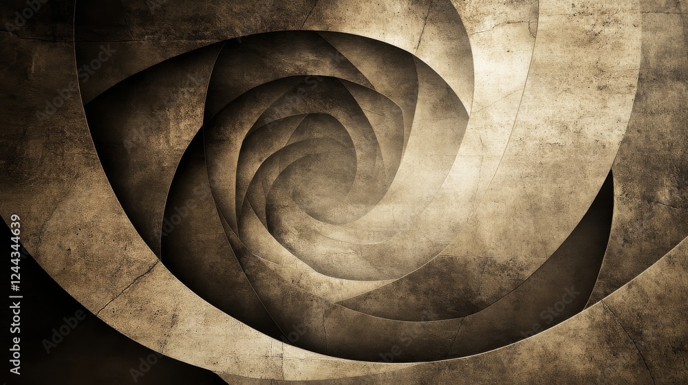 Poster textured spiral pattern in rustic bronze tone for artistic and vintage-inspired background and decor