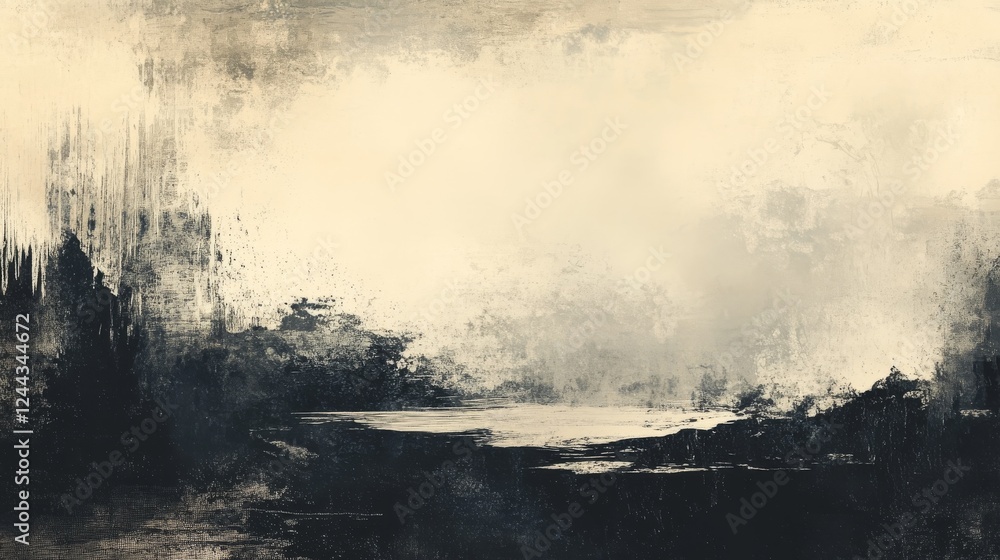 Poster misty abstract landscape with dark textures and fading highlights creating a mysterious and serene a