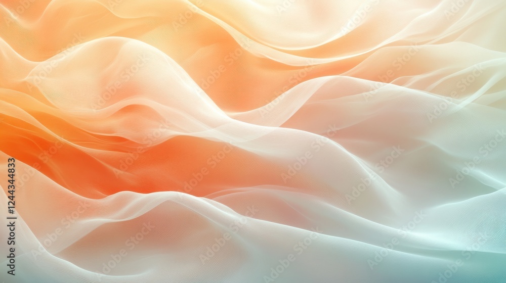 Poster soft pastel abstract background with gentle flowing waves in peach and light teal tones, ideal for c