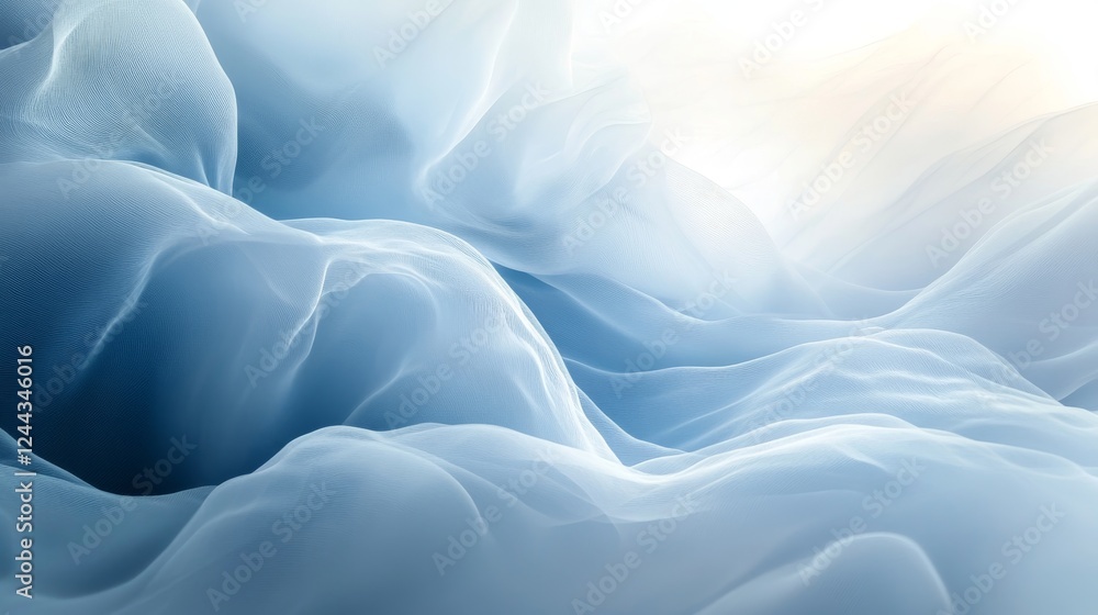 Poster dynamic smoke-like fabric flow in soft hues for artistic abstract backdrop and motion design concept