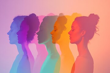 Colorful profile silhouettes of a young female in gradient shades