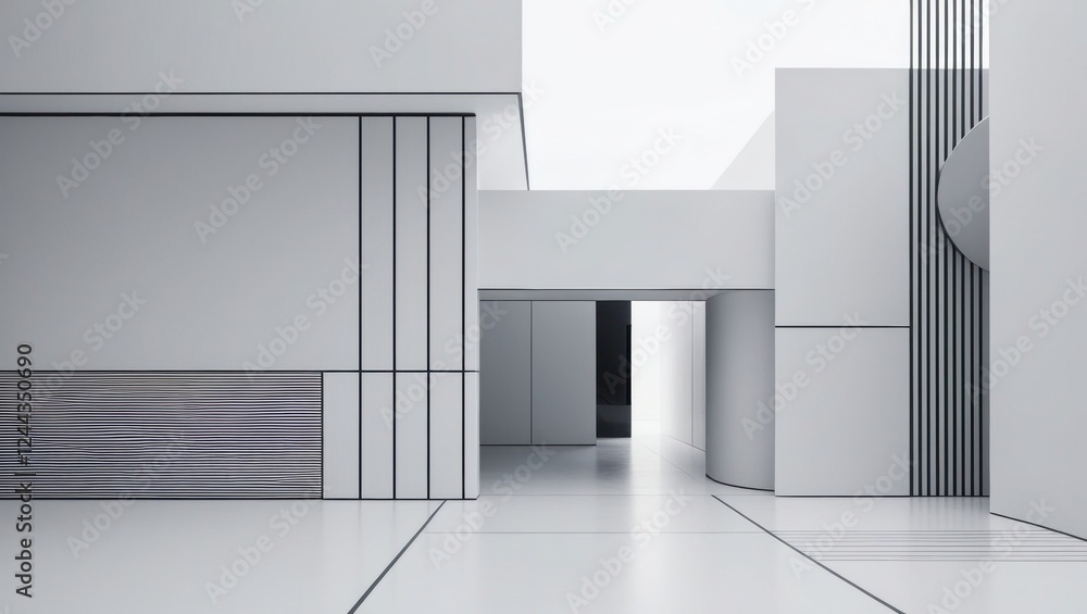 Aufkleber Modern Monochromatic Architecture with Geometric Shapes and Clean Lines