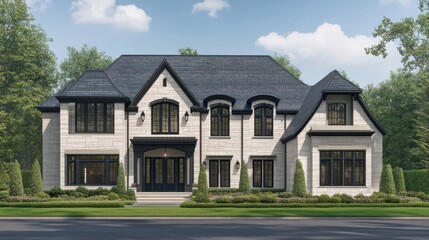 Elegant modern home design in suburban neighborhood luxury living rendering