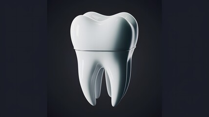 A shiny crowned white tooth against a black background