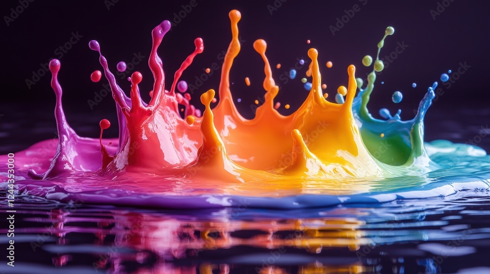 Poster vibrant splashes of colorful paint creating dynamic visual effects.