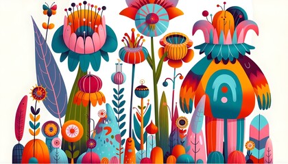 Fototapeta premium Jardines Encantados: Criaturas y Flores Mágicas