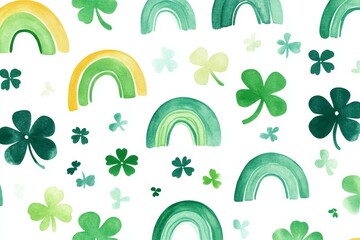 Watercolor green rainbows and clovers pattern for st. patrick's day