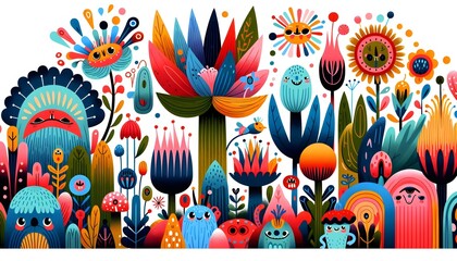 Fototapeta premium Jardines Encantados: Criaturas y Flores Mágicas