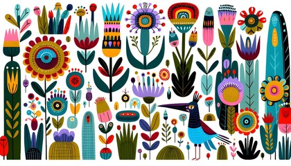 Fototapeta premium Jardines Encantados: Criaturas y Flores Mágicas