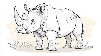 Obraz premium Fun and Educational Coloring Page Featuring a Cartoon Rhino Character for Kids