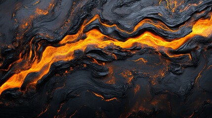Naklejka premium Intense molten lava flow with glowing orange streaks and rugged volcanic surface for fantasy and natural background design