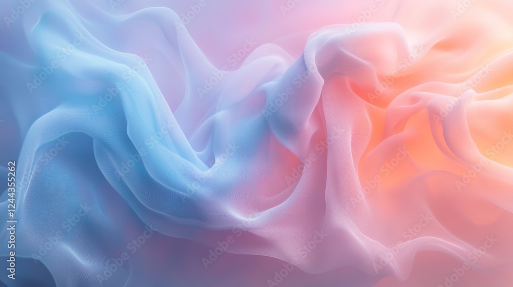 Poster delicate sheer fabric waves in soft pastel colors, creating smooth flowing textures with tranquil ae